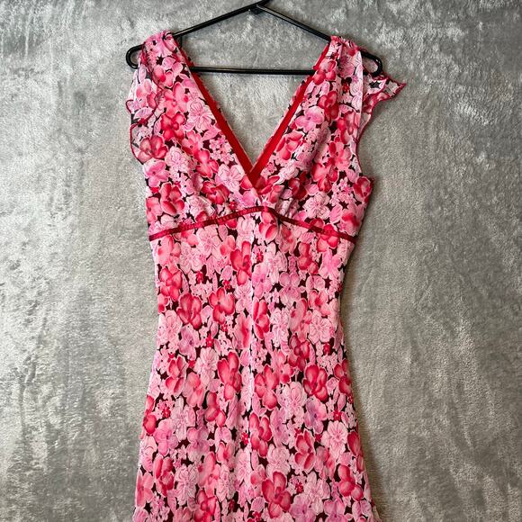 Vintage Y2K Pink Floral Ruffle Hem Dress Cottagecore Coquette Small Deadstock - Picture 6 of 10
